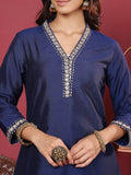 Varanga Women Navy Blue V Neck Kurta Set With Dupatta