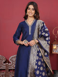 Varanga Women Navy Blue V Neck Kurta Set With Dupatta