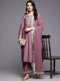 Varanga Women Mauve Zari Embroidered Sequins Embellished Kurta Set With Dupatta