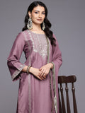 Varanga Women Mauve Zari Embroidered Sequins Embellished Kurta Set With Dupatta