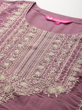 Varanga Women Mauve Zari Embroidered Sequins Embellished Kurta Set With Dupatta