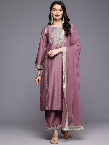 Varanga Women Mauve Zari Embroidered Sequins Embellished Kurta Set With Dupatta