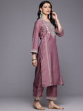 Varanga Women Mauve Zari Embroidered Sequins Embellished Kurta Set With Dupatta