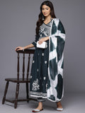 Varanga Women V-Neck Thread Embroidered, Angarkha Style A- Line Kurta With Bottom And Dupatta