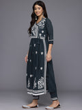 Varanga Women V-Neck Thread Embroidered, Angarkha Style A- Line Kurta With Bottom And Dupatta