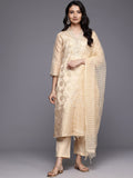 Varanga Women Off White Brocade Zari Lace Embellished Kurta Set With Dupatta