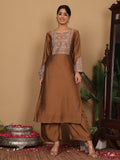 Varanga Women Mustard Zari Embroidered Kurta With Bottom And Dupatta