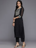 Varanga Women Black Zari Embroidered Kurta With Bottom And Dupatta