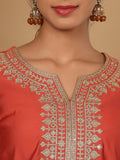 Varanga Women Silk Red Zari Embroidered Kurta With Bottom And Dupatta