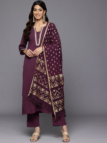 Varanga Women Purple Gota Lace Embellished Kurta With Bottom And Dupatta