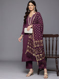 Varanga Women Purple Gota Lace Embellished Kurta With Bottom And Dupatta