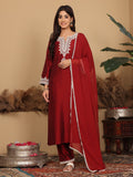 Varanga Women Maroon Thread Sequin Embriodered Kurta With Bottom And Dupatta