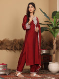 Varanga Women Maroon Thread Sequin Embriodered Kurta With Bottom And Dupatta