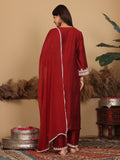 Varanga Women Maroon Thread Sequin Embriodered Kurta With Bottom And Dupatta