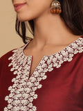 Varanga Women Maroon Thread Sequin Embriodered Kurta With Bottom And Dupatta