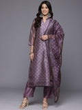 Varanga Women Mauve Floral Printed Mandarin Collar Straight Kurta Paired With Bottom & Dupatta