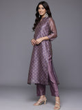 Varanga Women Mauve Floral Printed Mandarin Collar Straight Kurta Paired With Bottom & Dupatta