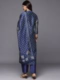 Varanga Women Blue Floral Printed Mandarin Collar Straight Kurta Paired With Bottom & Dupatta