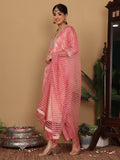 Varanga Women Pink Brocade Sequin Lace Kurta With Bottom And Dupatta