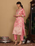 Varanga Women Pink Brocade Sequin Lace Kurta With Bottom And Dupatta