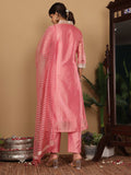 Varanga Women Pink Brocade Sequin Lace Kurta With Bottom And Dupatta