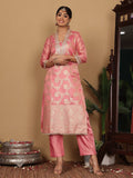 Varanga Women Pink Brocade Sequin Lace Kurta With Bottom And Dupatta