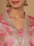 Varanga Women Pink Brocade Sequin Lace Kurta With Bottom And Dupatta