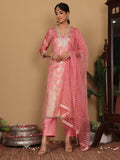 Varanga Women Pink Brocade Sequin Lace Kurta With Bottom And Dupatta