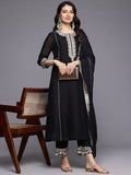 Varanga Women Black Zari Embroidered Kurta Set with Dupatta