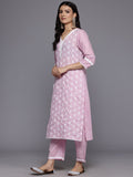 Varanga Women Pink V Neck Thread Embroidered Kurta With Three Fourth Sleeve And Bottom With Dupatta