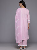 Varanga Women Pink V Neck Thread Embroidered Kurta With Three Fourth Sleeve And Bottom With Dupatta