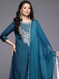 Varanga Women Blue Zari Embroidered Kurta With Bottom And Dupatta