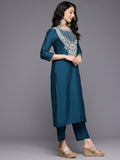 Varanga Women Blue Zari Embroidered Kurta With Bottom And Dupatta