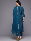 Varanga Women Blue Zari Embroidered Kurta With Bottom And Dupatta