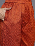 Varanga Women Rust Round Neck Woven Design Gotta Embellished Straight Kurta Paired With Bottom And Dupatta