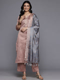 Varanga Women Jacquard Peach Gota Embellished Kurta With Bottom And Dupatta