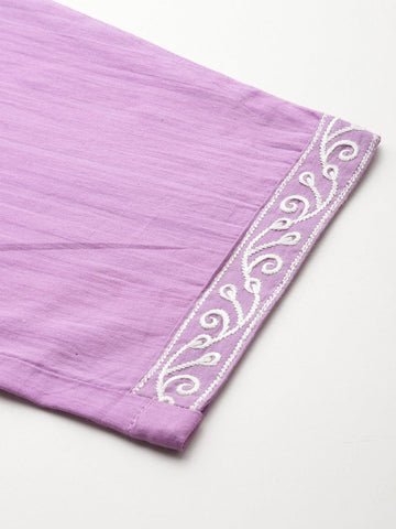 Varanga Women Lavender V Neck Heavy Thread Embroidered Kurta With Bottom & Dupatta