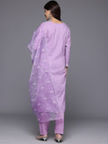 Varanga Women Lavender V Neck Heavy Thread Embroidered Kurta With Bottom & Dupatta