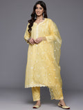 Varanga Women Yellow Round Neck Heavy Thread Embroidered Kurta With Bottom & Dupatta