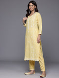 Varanga Women Yellow Round Neck Heavy Thread Embroidered Kurta With Bottom & Dupatta