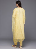 Varanga Women Yellow Round Neck Heavy Thread Embroidered Kurta With Bottom & Dupatta