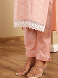 Varanga Women Peach Round Neck  Chikankari Straight Kurta With Bottom And Dupatta