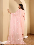 Varanga Women Peach Round Neck  Chikankari Straight Kurta With Bottom And Dupatta