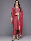 Varanga Women Maroon Thread And Zari Embroidered Sequins Embellished Kurta Set With Dupatta