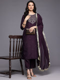 Varanga Women Purple Thread Embroidered Sequins Embellished Straight Kurta Paired with Bottom and Dupatta