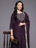 Varanga Women Purple Thread Embroidered Sequins Embellished Straight Kurta Paired with Bottom and Dupatta