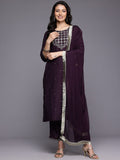 Varanga Women Purple Thread Embroidered Sequins Embellished Straight Kurta Paired with Bottom and Dupatta