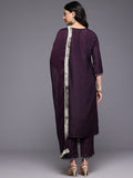 Varanga Women Purple Thread Embroidered Sequins Embellished Straight Kurta Paired with Bottom and Dupatta