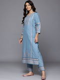 Varanga Women Blue Floral Thread Embroidered Sequins Embellished With Lace Detailed Kurta With Bottom And Dupatta