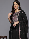 Varanga Women Black Thread Embroidered Sequins Embellished With Lace Detailed Kurta With Bottom And Dupatta